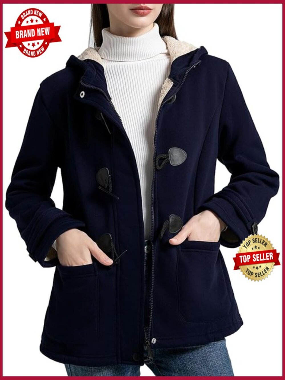 Sherpa Lined Winter Jacket Fleece Hoodie Toggle Duffle Coat Warm Fall Coat